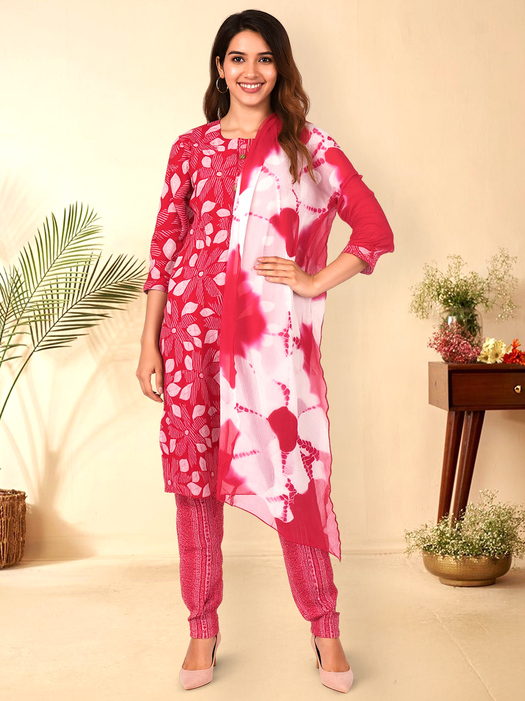 Picture of Leaf Printed kurta with Pant & Dupatta Set